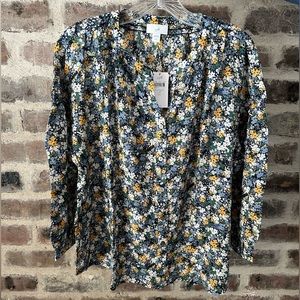 NWT J. Jill Navy Wildflower Blouse - Large Petite